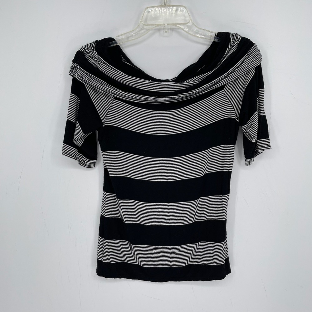 Max Studio Women's Black Striped Off Shoulder Short Sleeve Knit Top Size M